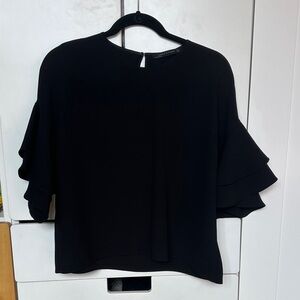Zara Black Layered Ruffle Sleeve Blouse